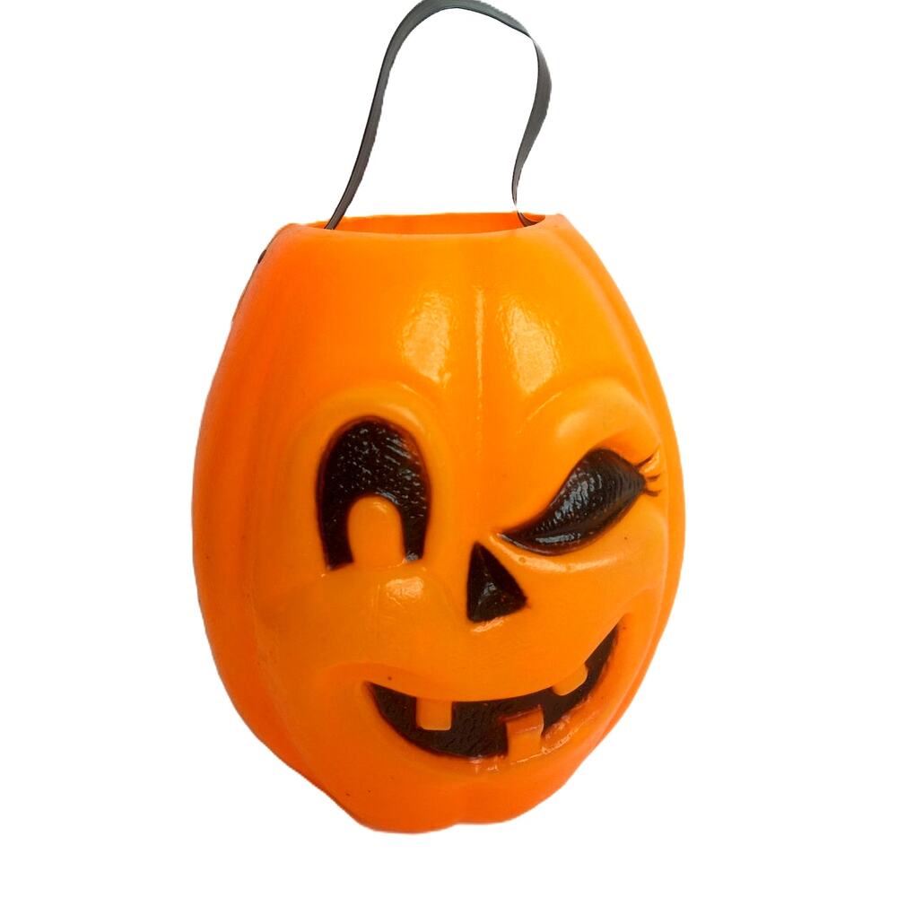 Vintage Unmarked Bayshore Attributed Winking Jack O Lantern Pumpkin Candy Pail